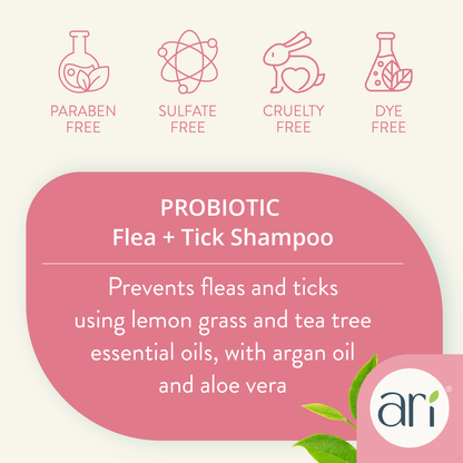 Health Extension ARI Probiotic Flea & Tick Shampoo product details graphic