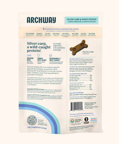 Back of Archway Silver Carp & Sweet Potato Biscuit package