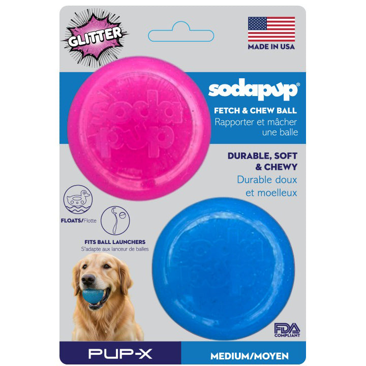 Primary product view of Pink & Blue Glitter Ball Dog Toy - 2 Pack by SodaPup