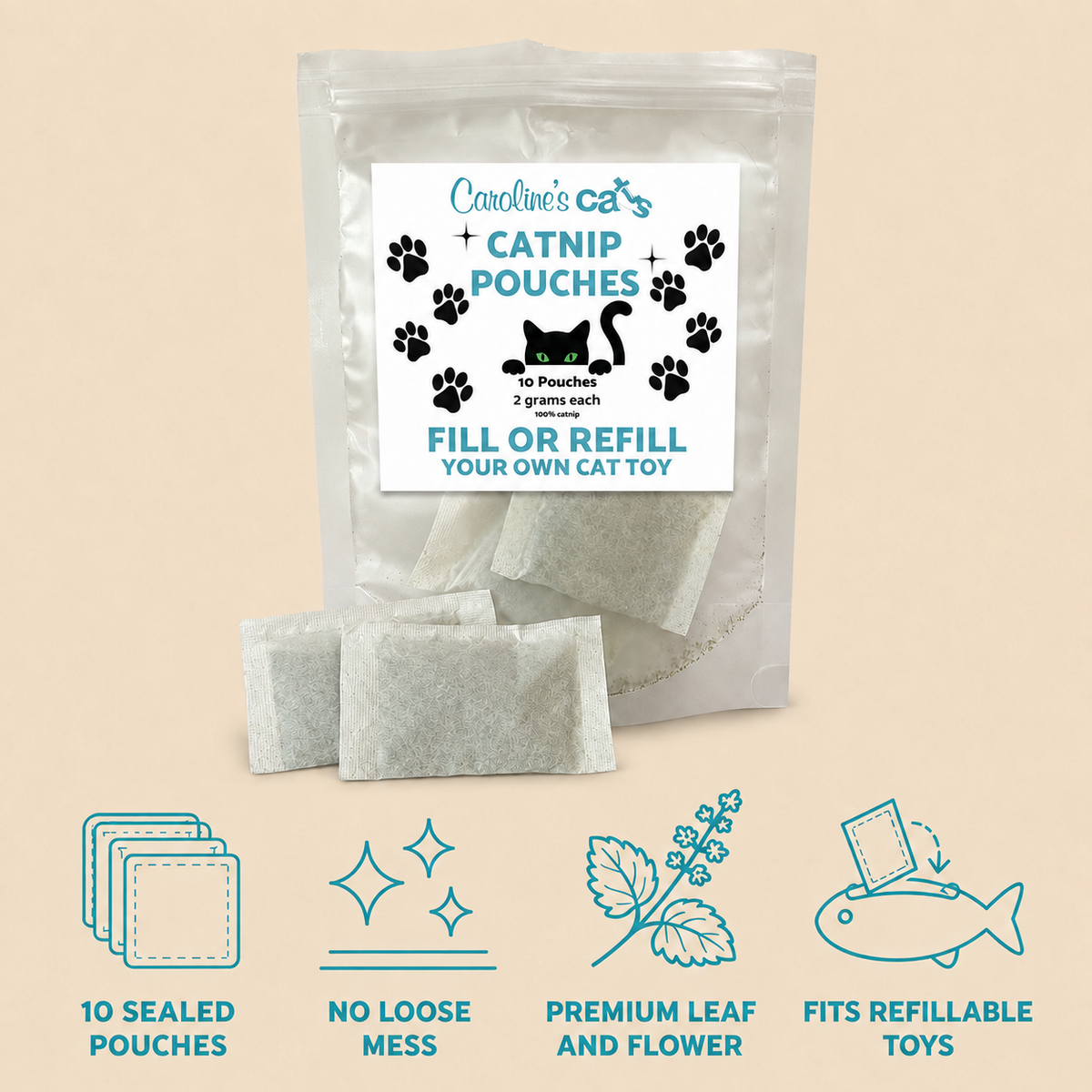 Catnip Refill Packets for Cat Toys - 10 Pack product information graphic 3