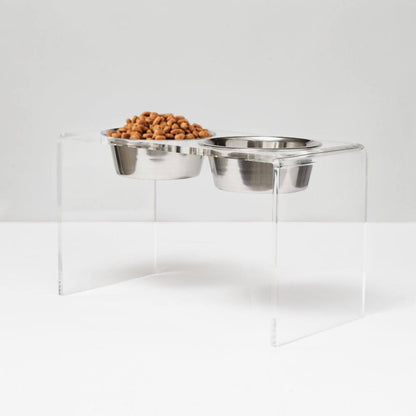 Tall Clear Double Feeder with Silver Bowls