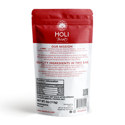 Back of HOLI Freeze-Dried Beef Liver Dog Treats package