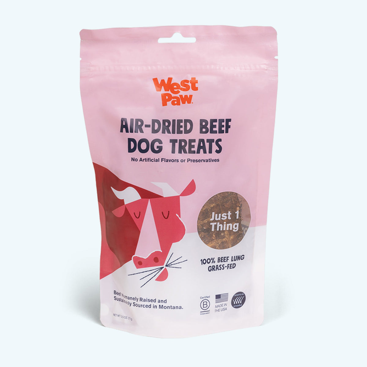 Front of the West Paw Air-Dried Beef Lung dog treats package