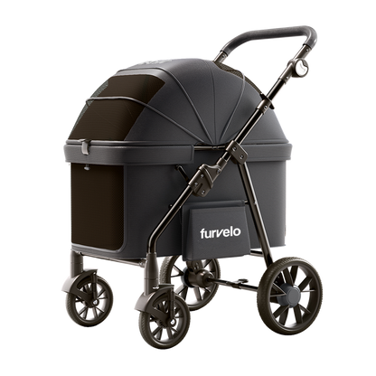 Black Furvelo Wagon pet stroller with the canopy closed