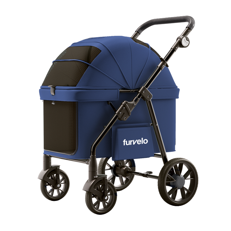 Navy Furvelo Wagon pet stroller with the canopy closed