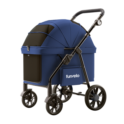 Navy Furvelo Wagon pet stroller with the canopy closed