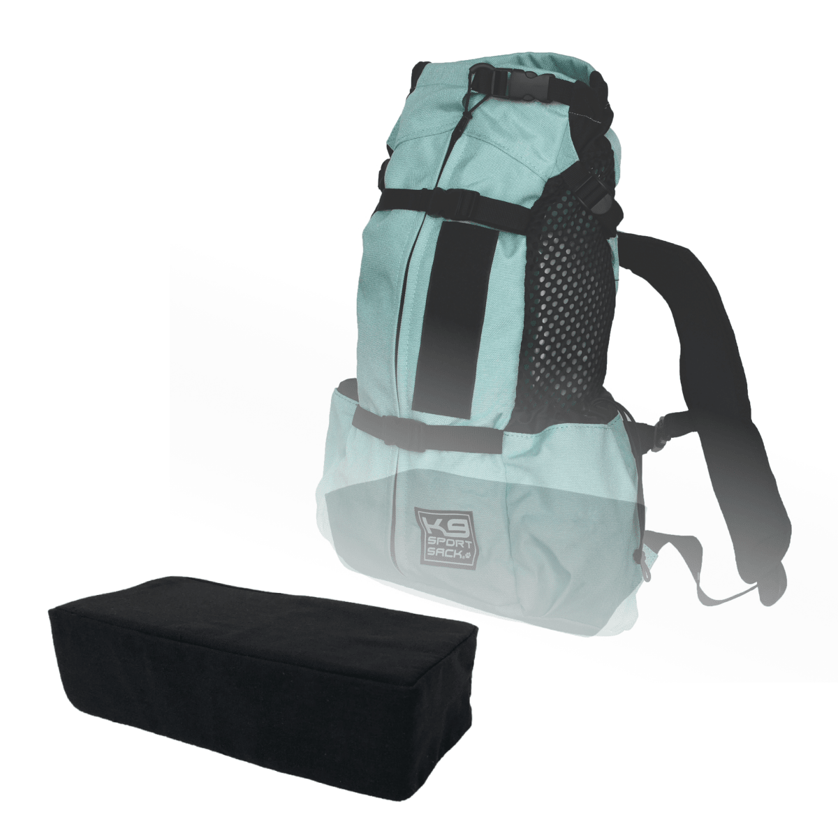 K9 Booster Block positioned inside a K9 Sport Sack dog carrier to raise the dog’s seating height.