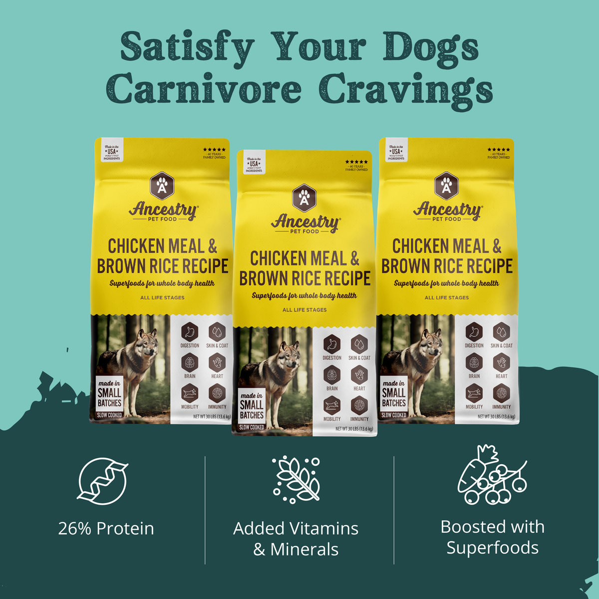 Product information graphic for Health Extension Chicken Meal with Rice