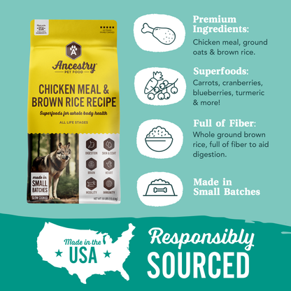 Product information graphic for Health Extension Chicken Meal with Rice