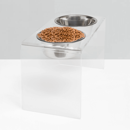 Tall Clear Double Feeder with Silver Bowls