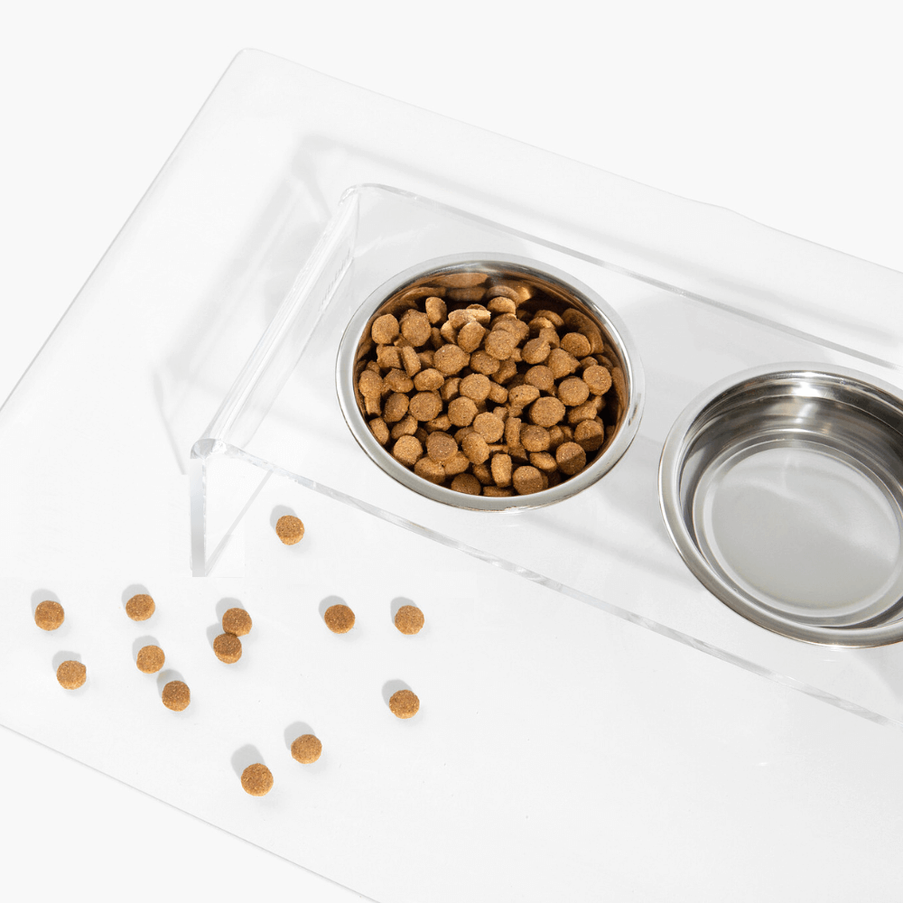 Top view of food and water in the triple silver feeder