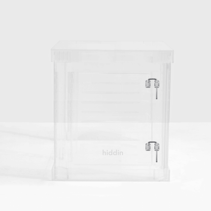 Blush cushion inside Hiddin Small Clear Pet Crate