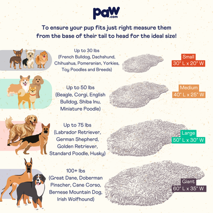 PupRug orthopedic dog bed size chart