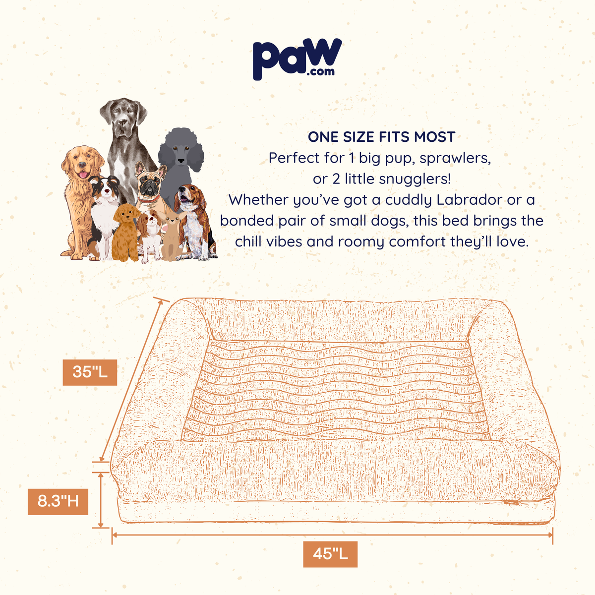 Guía de medidas y ajuste de PupChill™ Cooling 4-Bolster Dog Bed - Arctic Sand