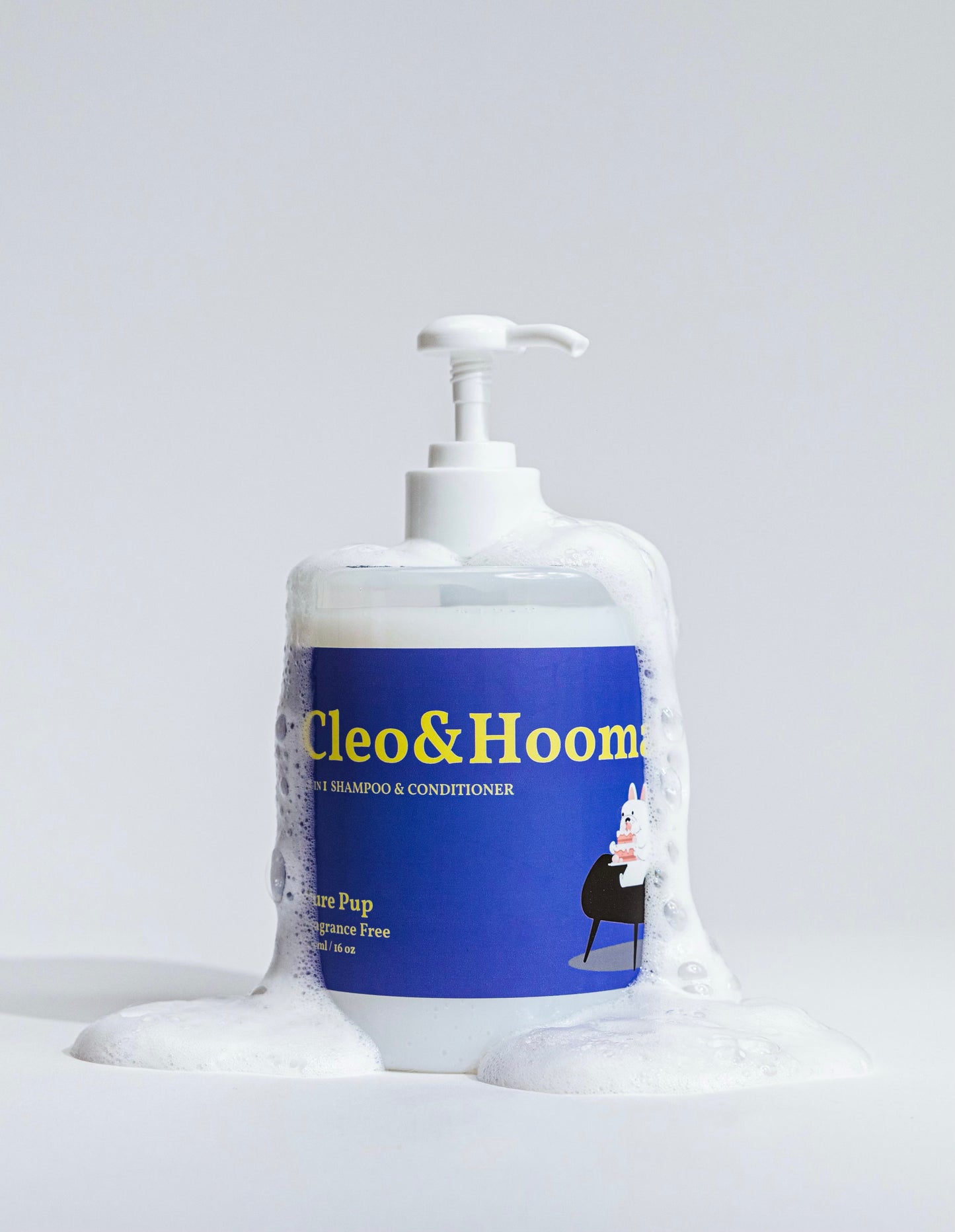 Cleo & Hoom pet shampoo and conditioner bottle on a white background