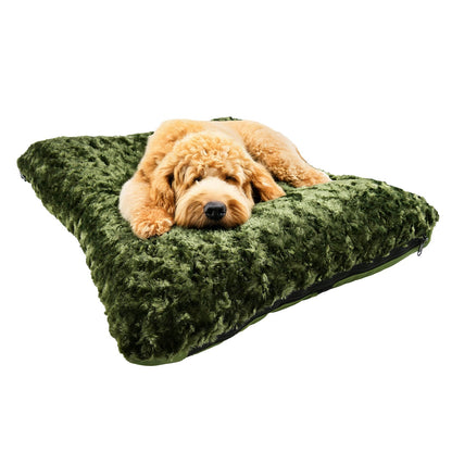 Furvana™ Cloud Rectangle Bolstered Dog Bed olive color view