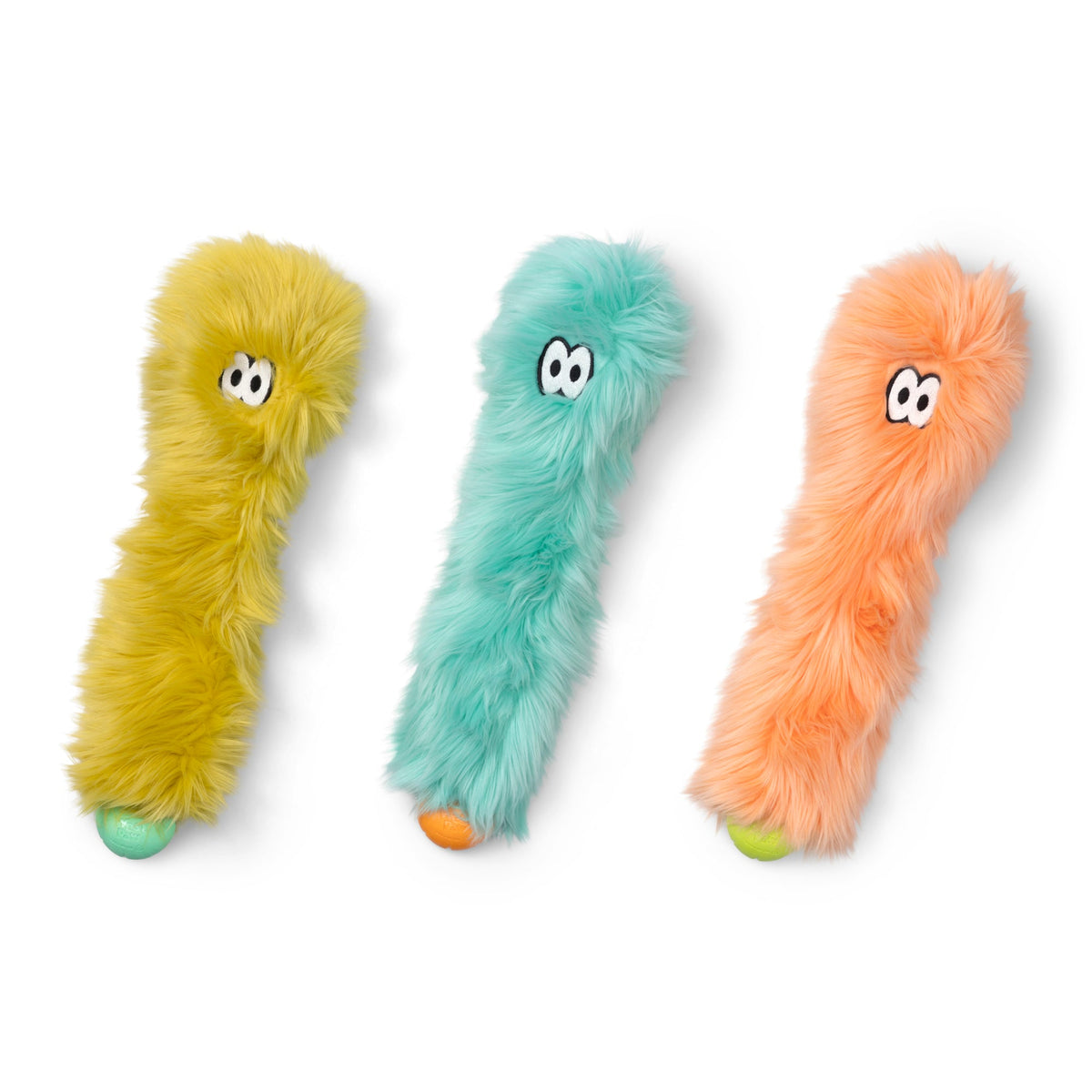 Group view showing Sven Rowdies plush dog toy options in citrus, melon and seafoam