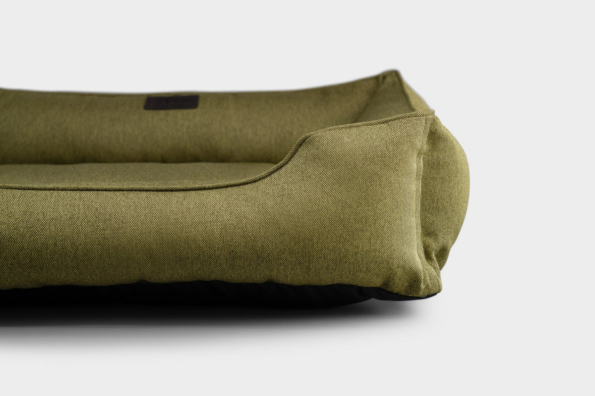 Cotton Sleeper Dog Bed - Olive in use
