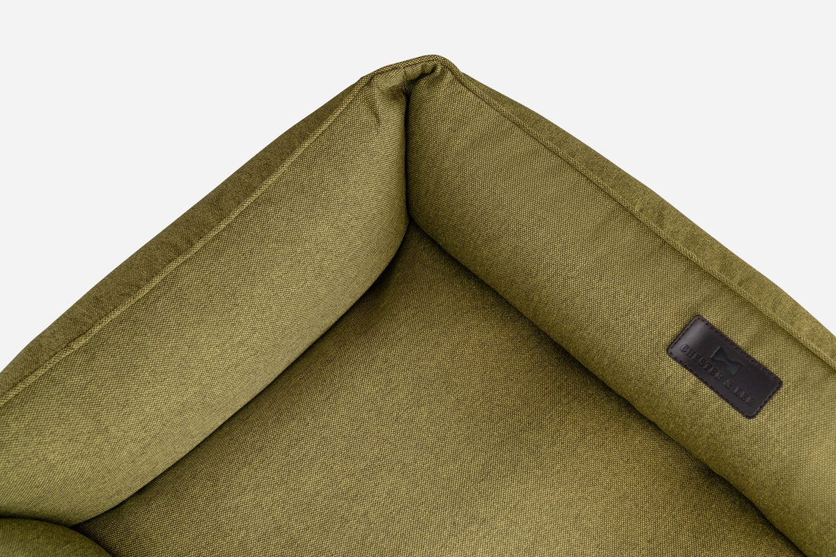 Cotton Sleeper Dog Bed - Olive in use