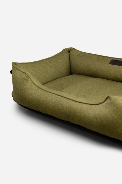 Cotton Sleeper Dog Bed - Olive in use