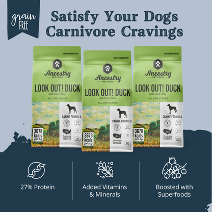 Look Out! alimento sin cereales de pato para perros