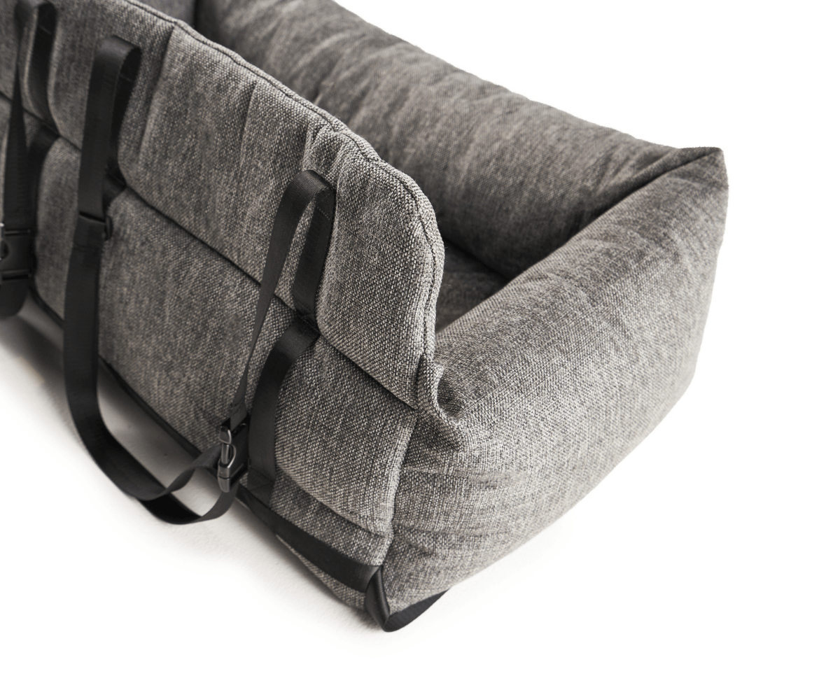 Back of the performance tweed car bed with installation straps