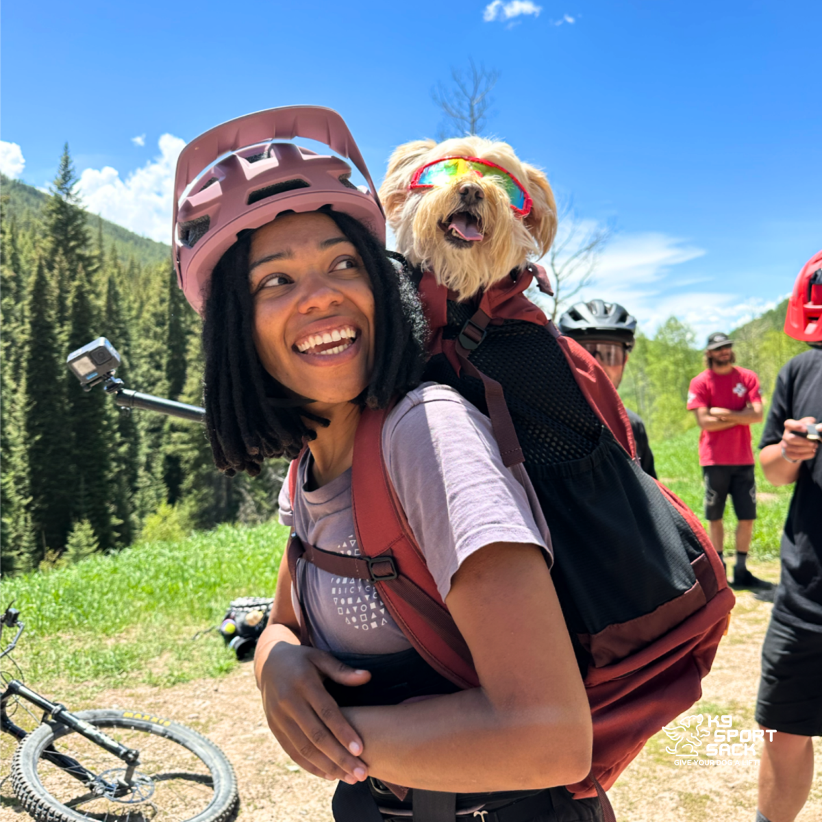 Dune Red K9 Sport Sack Knavigate dog carrier backpack in use