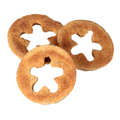 Three round Toppl Treats showing their flower-shaped centers.