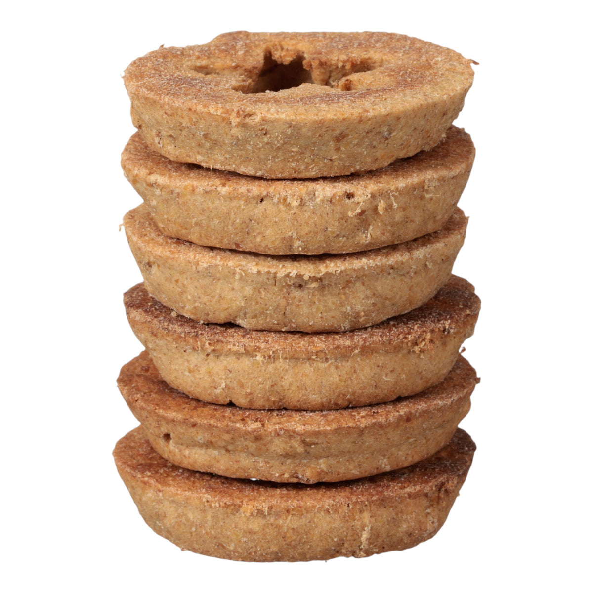 Stack of round Toppl Treats showing their textured edges.