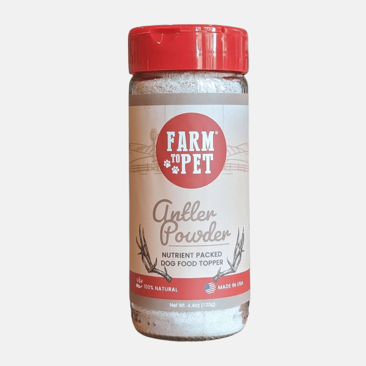 Topper de Polvo de Asta de Alce de Farm To Pet - frente del envase