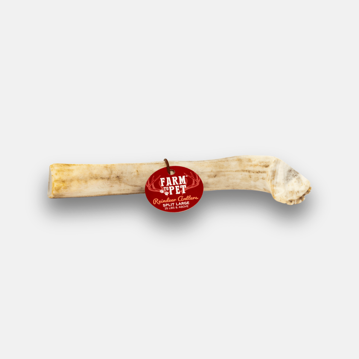 Front product view of Farm To Pet split large reindeer antler dog chew