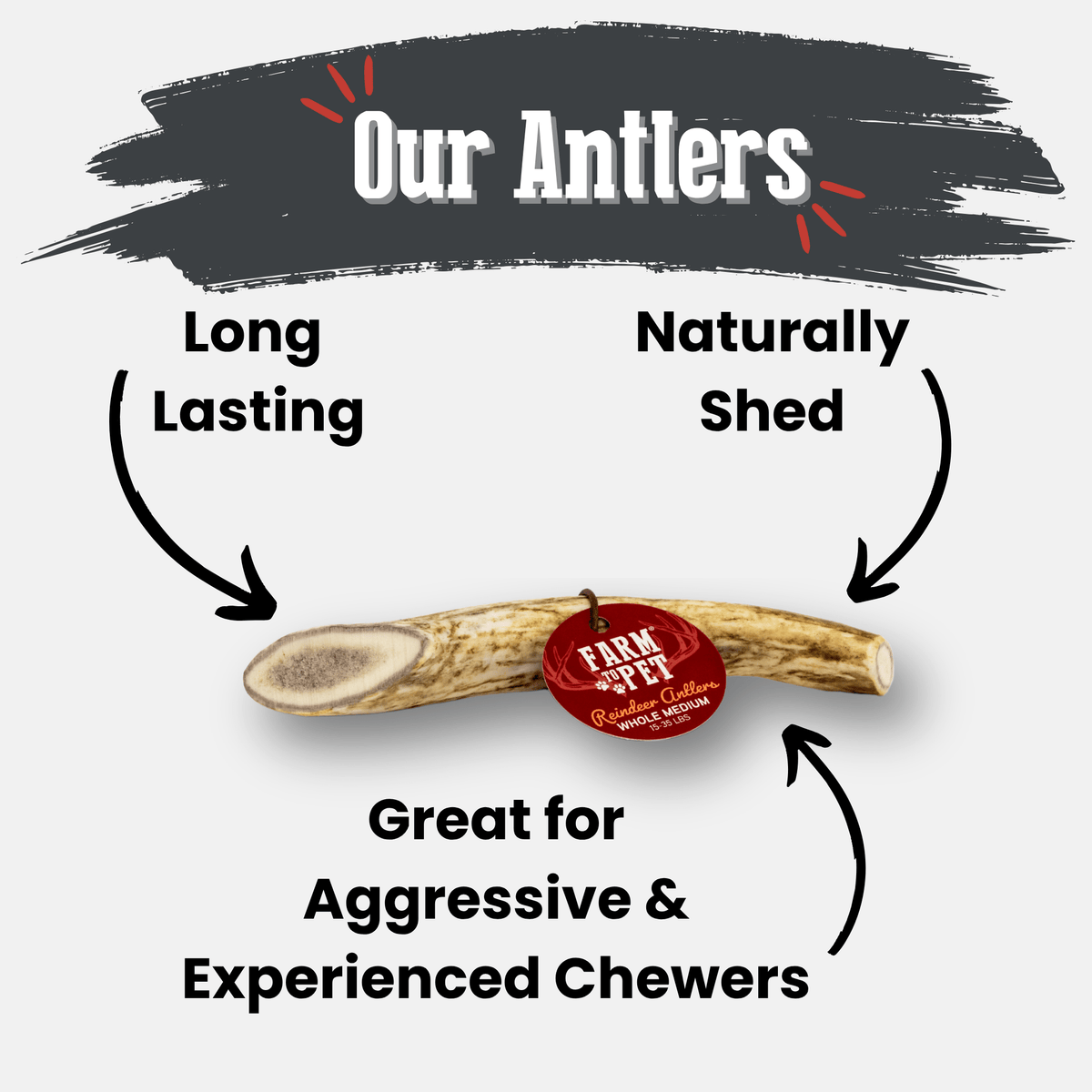 Farm To Pet whole medium reindeer antler dog chew product detail