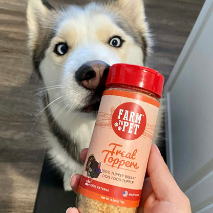 Husky with Farm To Pet Turkey Treat Topper