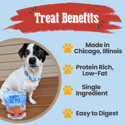 Product benefits graphic for Farm To Pet Chicago Chicken Chips