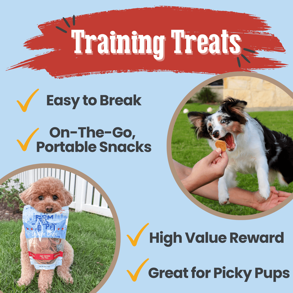 Chicago Chicken Chips shown as breakable training treats