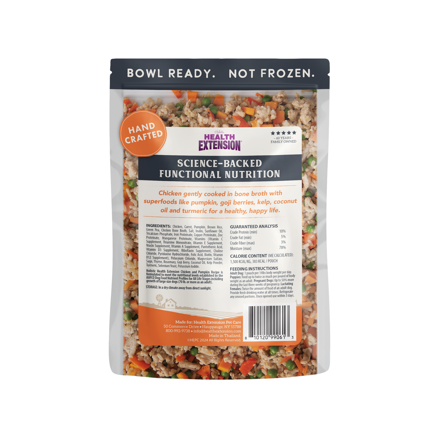 Parte trasera del envase de alimento para perros Gently Cooked Chicken & Pumpkin de Health Extension