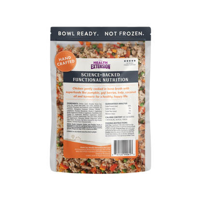 Parte trasera del envase de alimento para perros Gently Cooked Chicken & Pumpkin de Health Extension