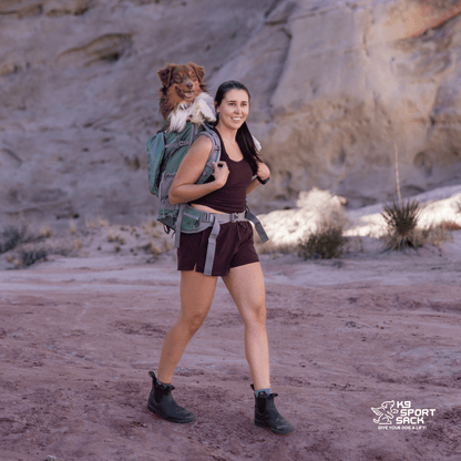Myrtle Green K9 Sport Sack Kolossus dog carrier backpack in use