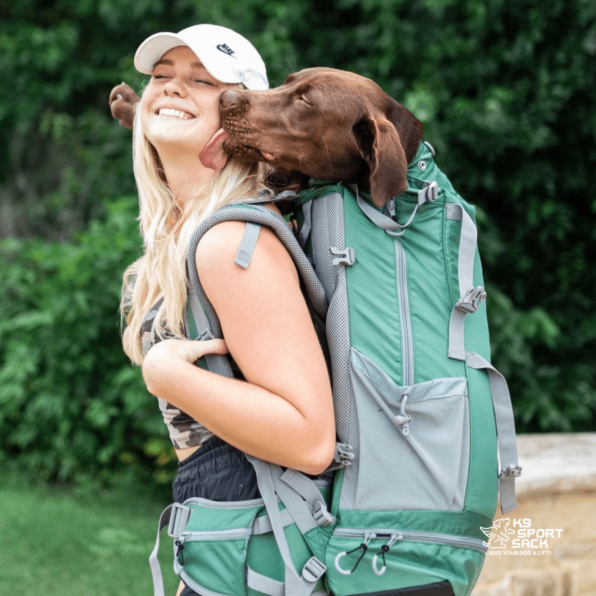 Myrtle Green K9 Sport Sack Kolossus dog carrier backpack in use