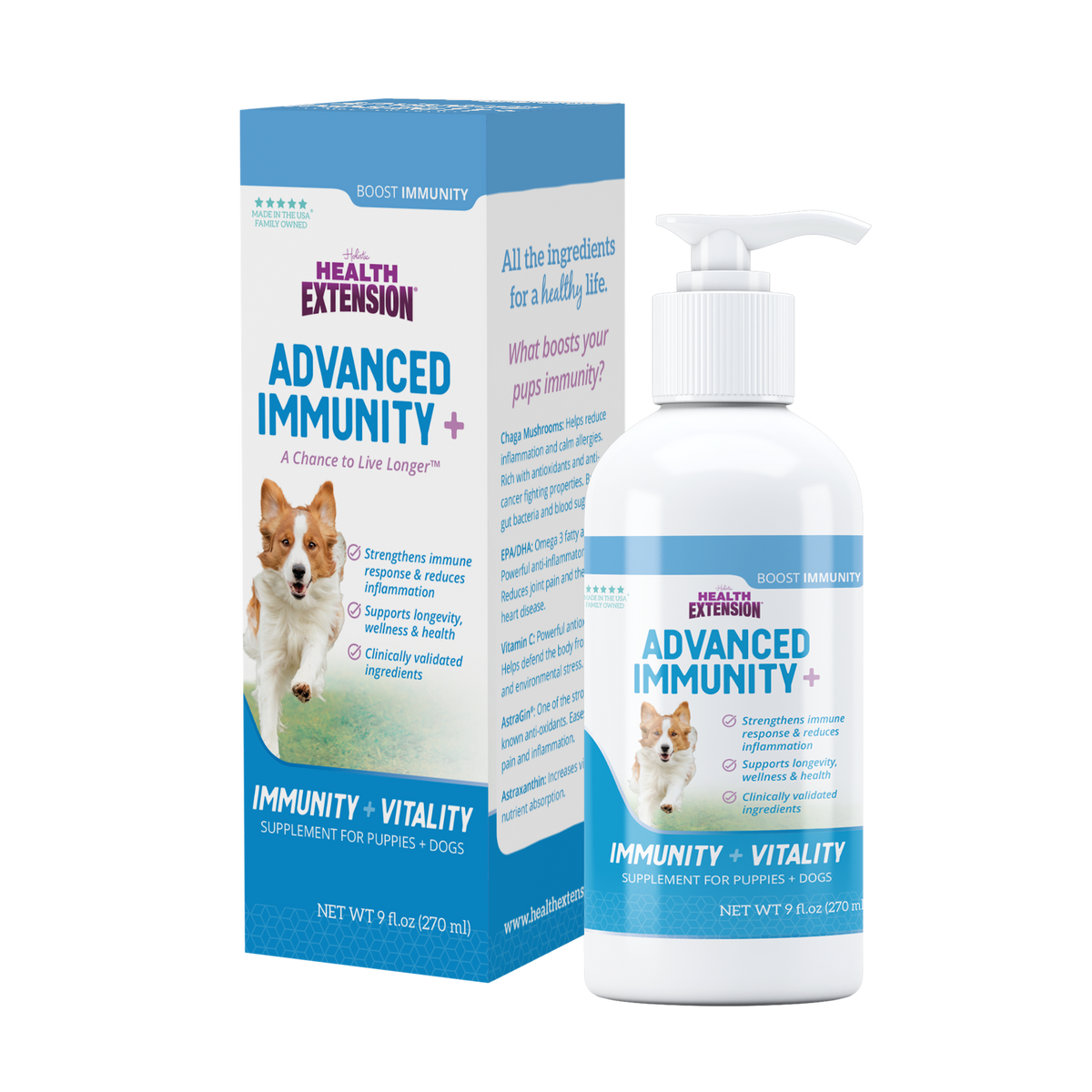 Health Extension Advanced Immunity+ 9 oz box and bottle product view