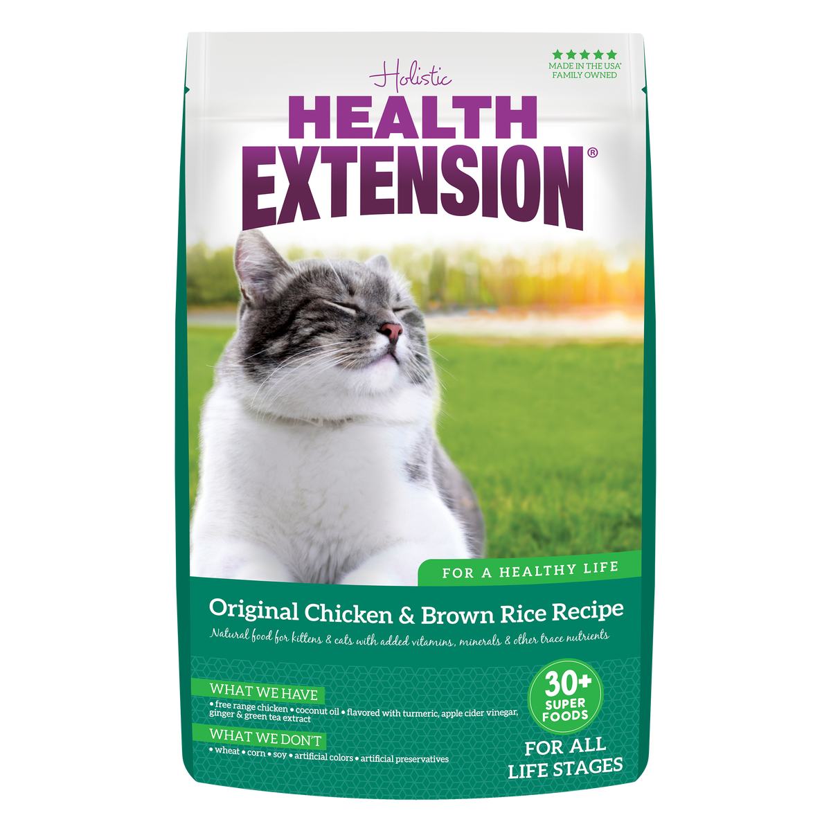Front packaging view of Health Extension Chicken & Brown Rice Recipe