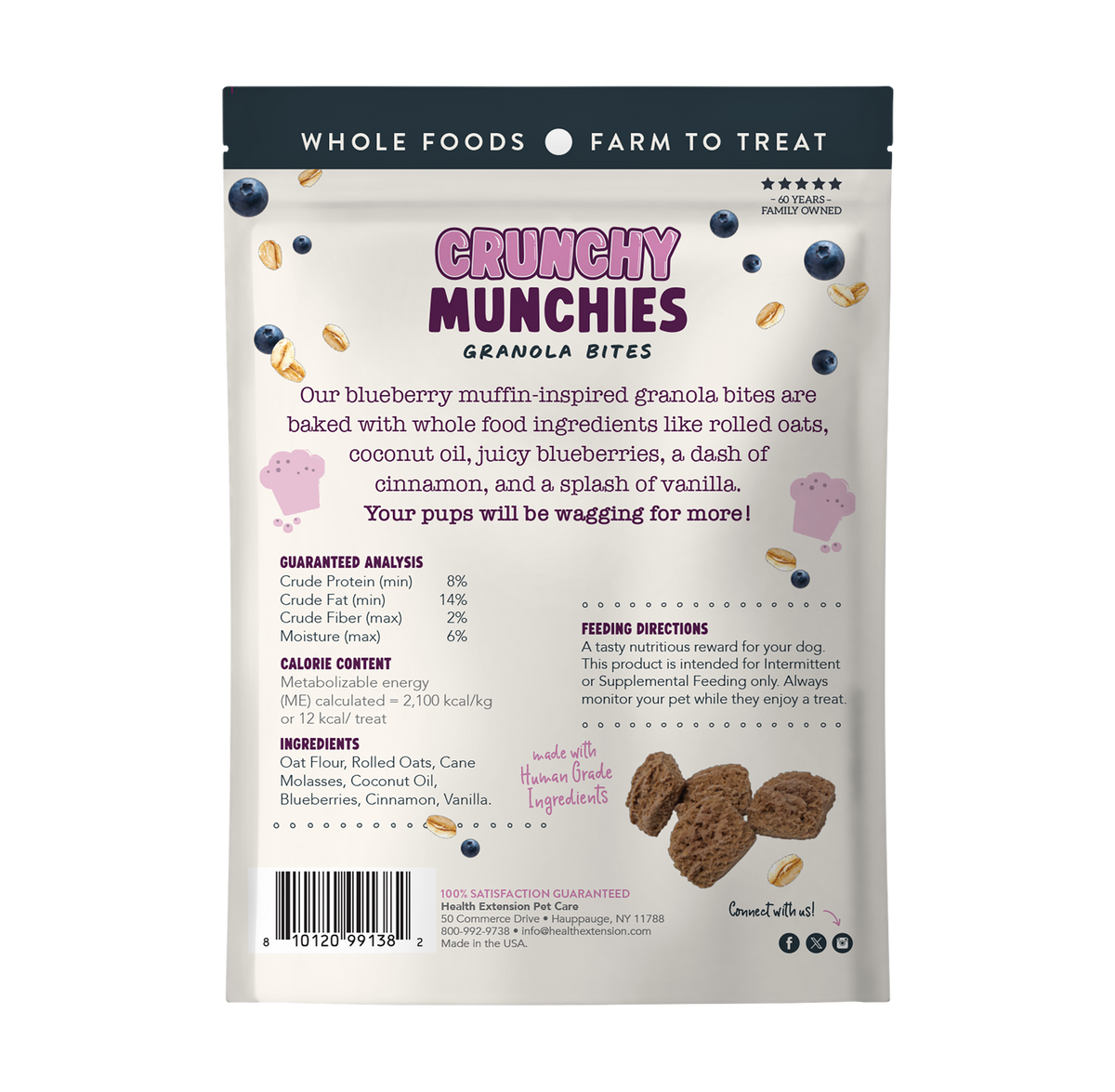 Crunchy Munchies Granola Bites - Blueberry Ruffin - parte posterior del envase