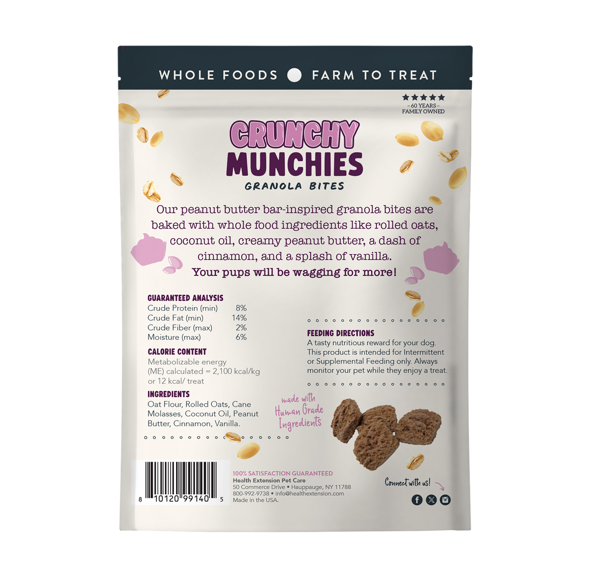 Crunchy Munchies Granola Bites - Peanutty Squares - parte posterior del envase