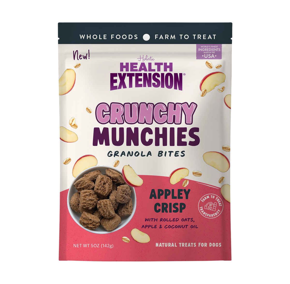 Front packaging view of Health Extension Crunchy Munchies Granola Bites - Appley Crisp