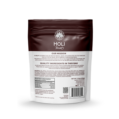 Back of HOLI Elk & Venison Dog Treats package