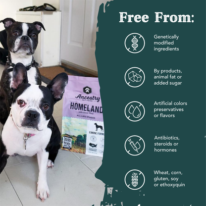 Health Extension Homeland with Lamb Meal dog food product details graphic