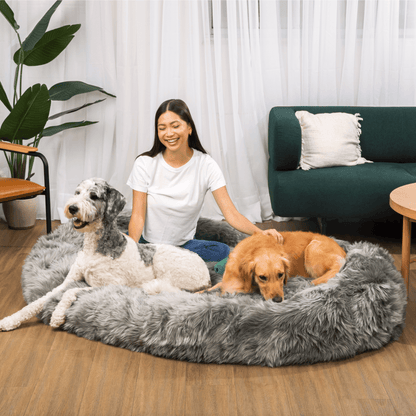 PupCloud human-size faux fur memory foam dog bed in charcoal grey