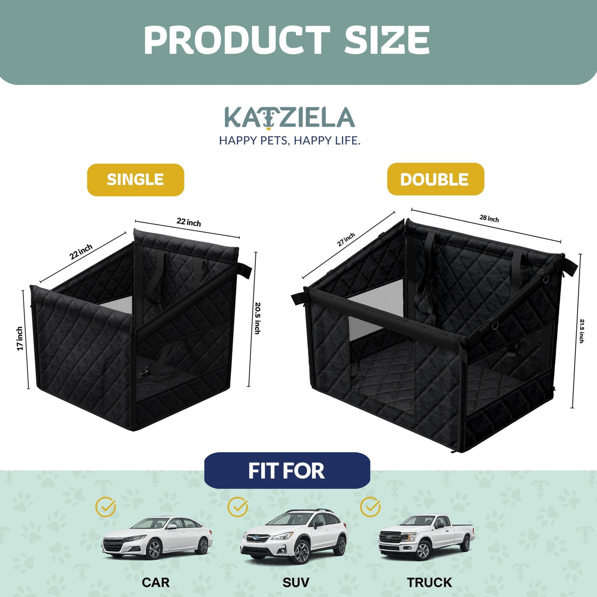 Waterproof Quilted Dog Back Seat Cover - Single product information graphic