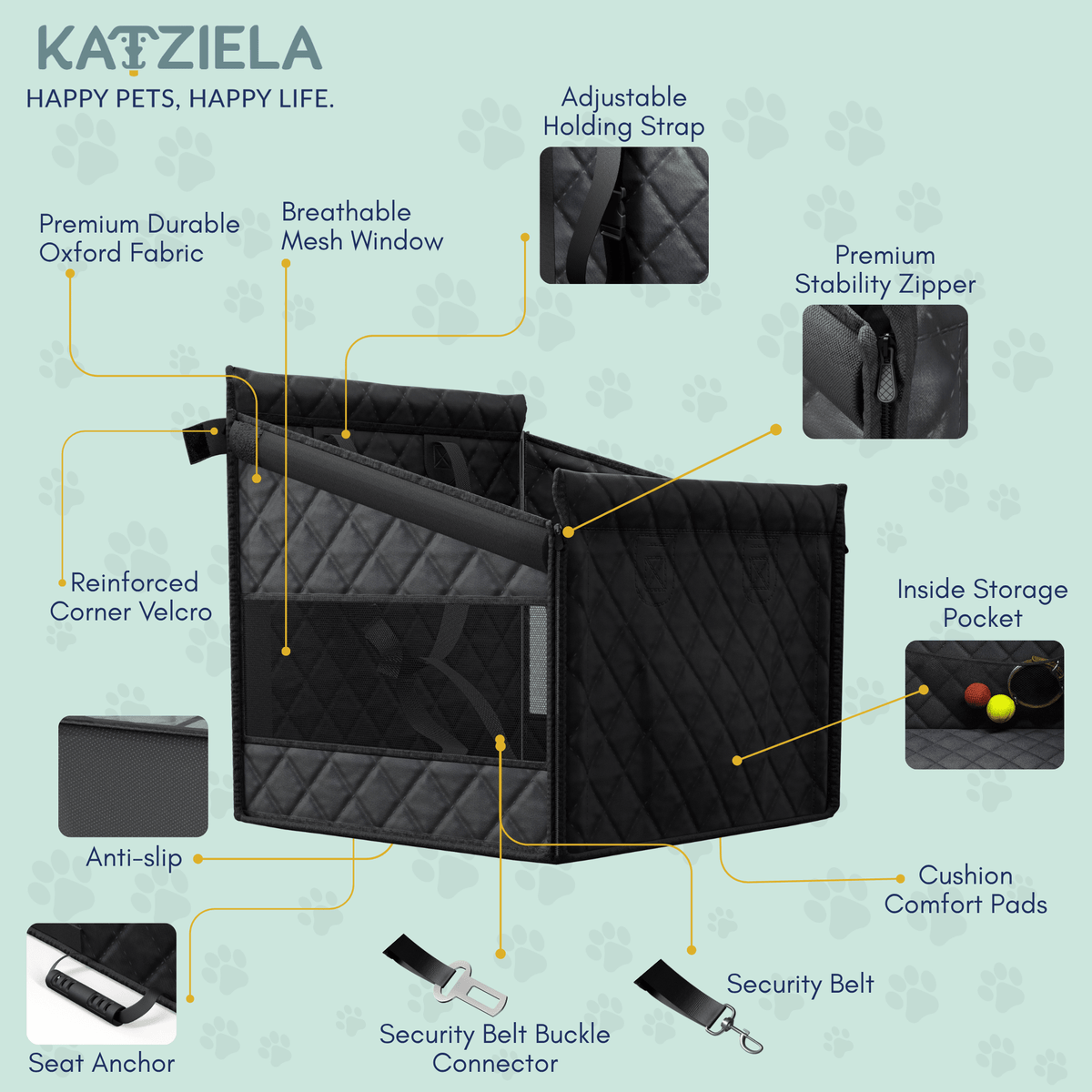 Waterproof Quilted Dog Back Seat Cover - Single product information graphic