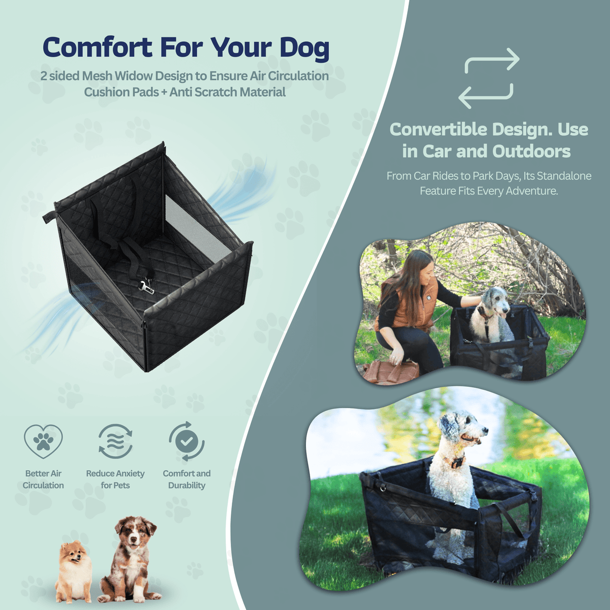 Waterproof Quilted Dog Back Seat Cover - Single product information graphic